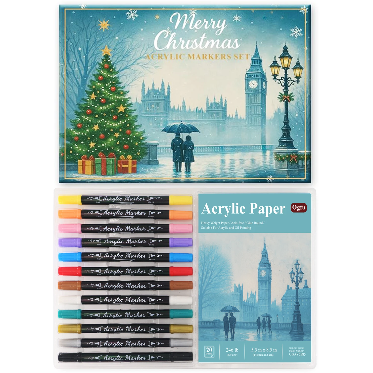 

12 Colors Acrylic Paint Markers Set, Art Supplies Including Acrylic Paper Pad 5.5x8.5 Inch, 20 Sheets 246lb/400gsm Art Paper Pai