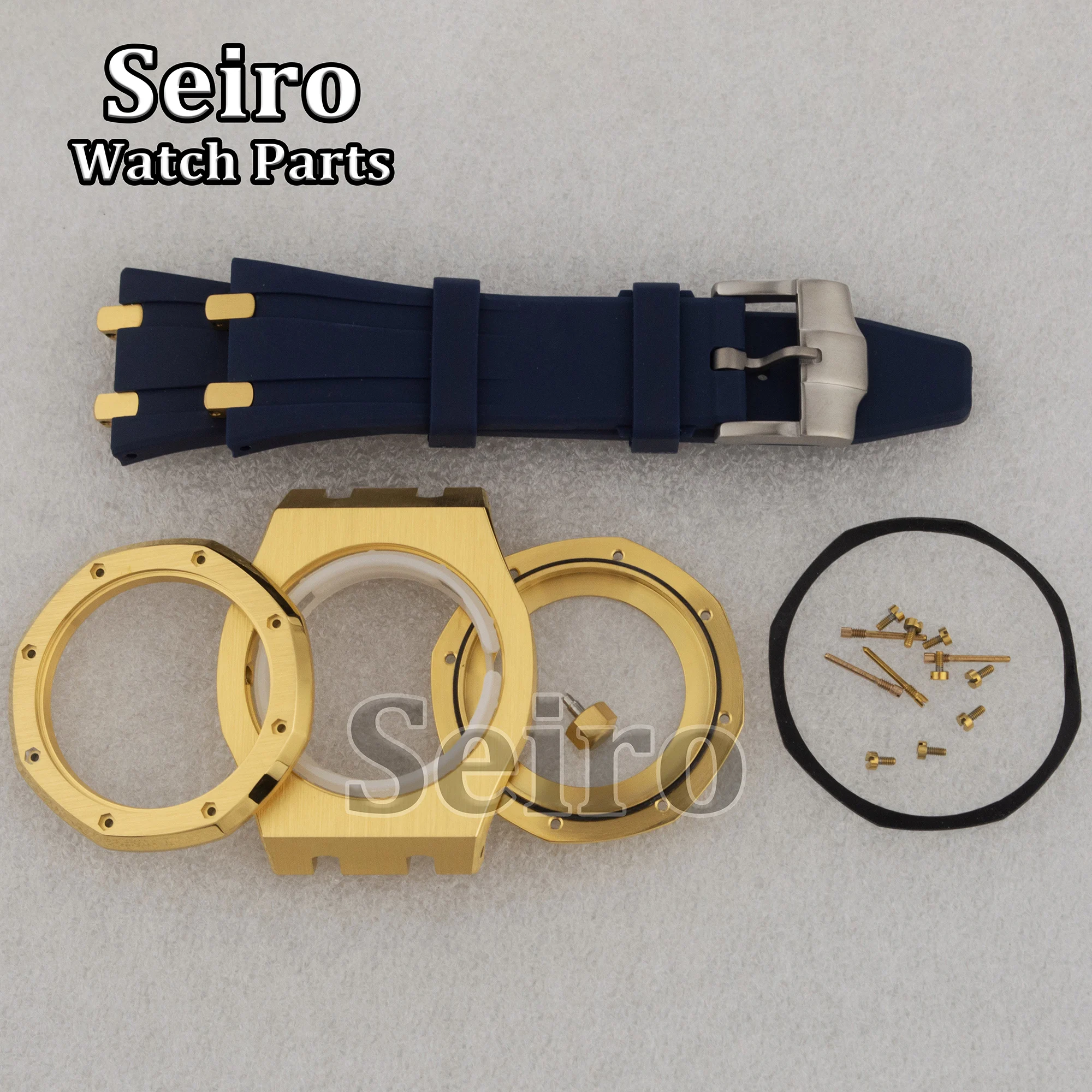 NH35 Octagon Case 42mm Sapphire Crystal Glass Rubber Strap PVD Gold 10bar Watch Accessories for 31.8mm Dial Royal NH36 Movement