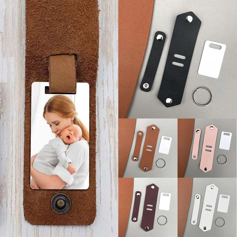 Photo Keychain Thermal Transfer Picture Card DIY Key Chain Leather Cover Metal Ring Personalized Souvenir Creative Metal Ring