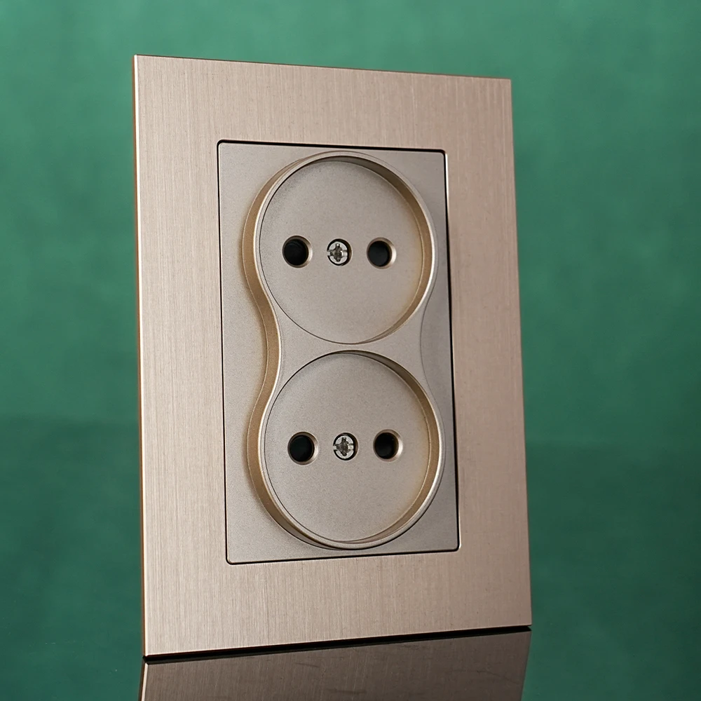 EU standard double socket  86*120 black grey gold Russia wall socket 250V 16A aluminum brushed panel CE RoHS authentication