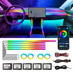 For Tesla Model 3 Model y Car Ambient Lights RGB 64Colors LED Interior Hidden Acrylic Strip Symphony Atmosphere Lamp Accessories