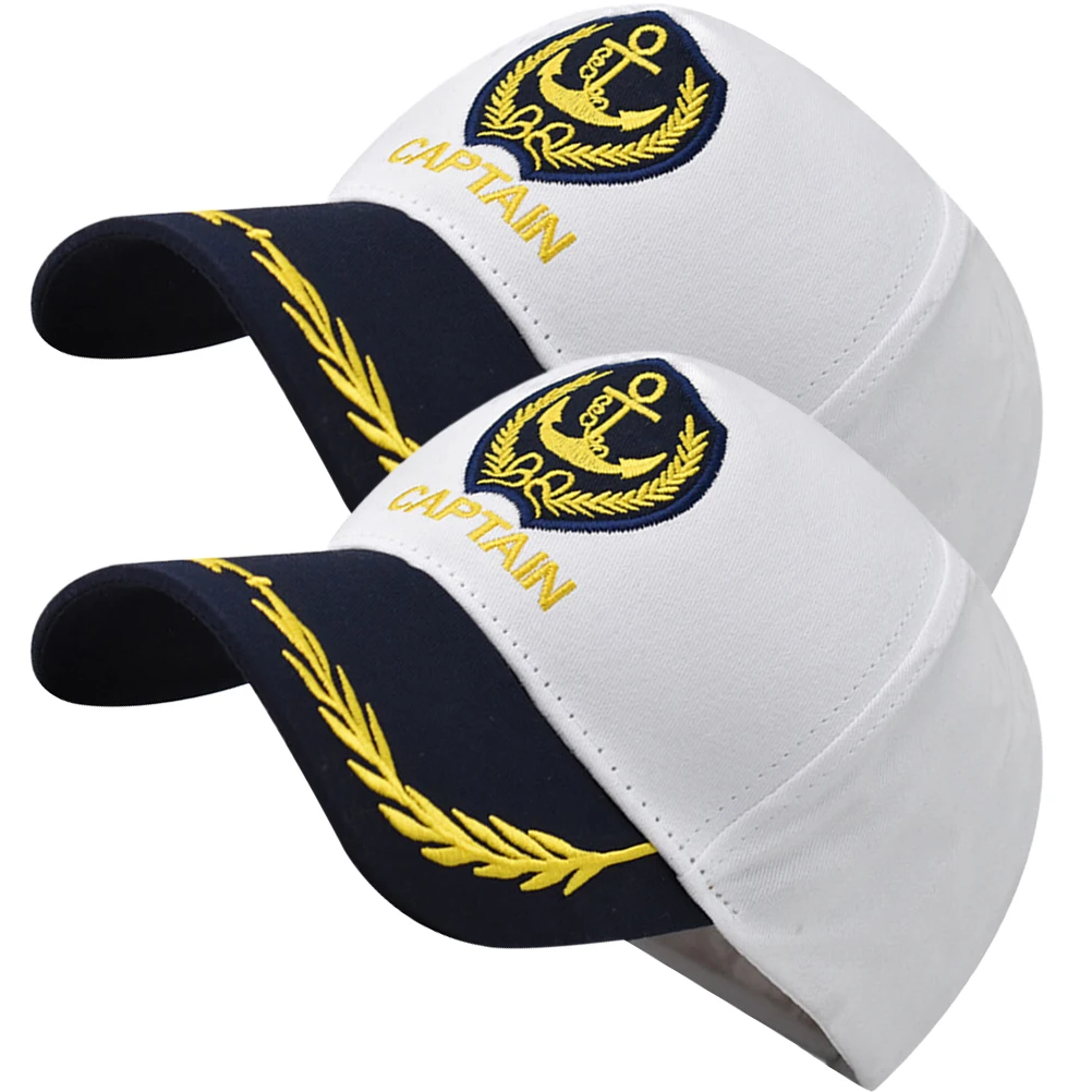 

2 Pcs Navy Captain Hats Adjustable Breathable Baseball Sailor Yacht Marine Cotton Dad Hat for Men Women Beach Outdoor Photo