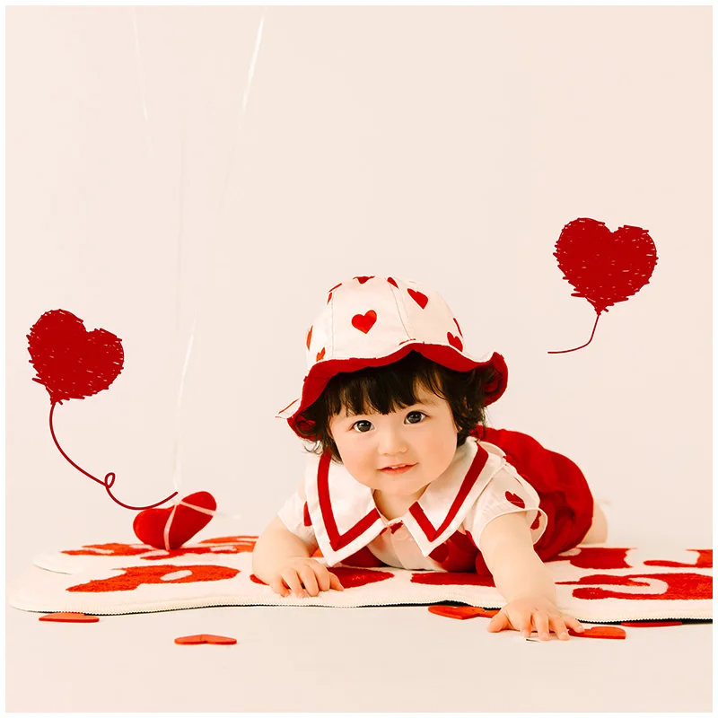 Bai Tian Baby Photography Clothing Cute Womens Baby Photography Clothing Hat Stylish Little Red Heart Theme 신생아사진