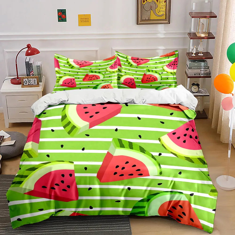 Watermelon slices with green striped Print Bedding set 3PC 1 duvet cover 2 pillowcases adult and children bedding set Luxury