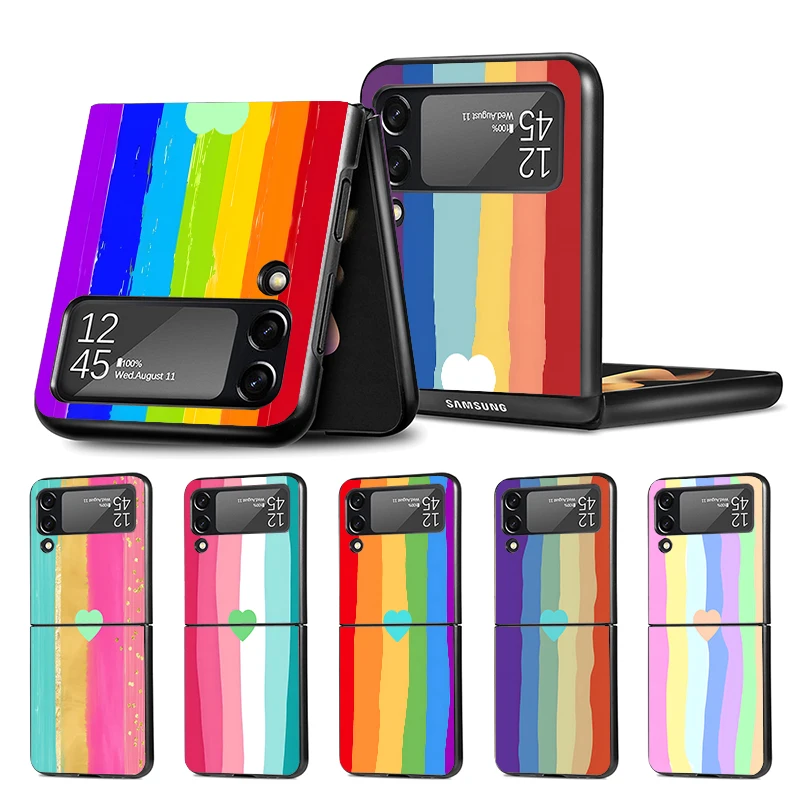 Rainbow Gradient Love Z Flip 4 Phnoe Case For Samsung Z Flip 3 5 5G Black Hard Shell Galaxy ZFlip3 ZFlip4 ZFlip5 Unique Cover Lu