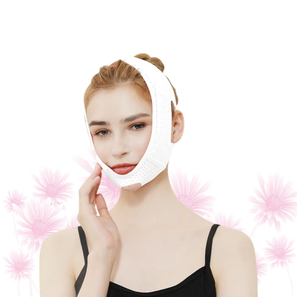 Breathable Face Lifting Mask for Women Face Bandage Masseter Muscle Chin Strap 073 White Soft Skin Friendly Firming
