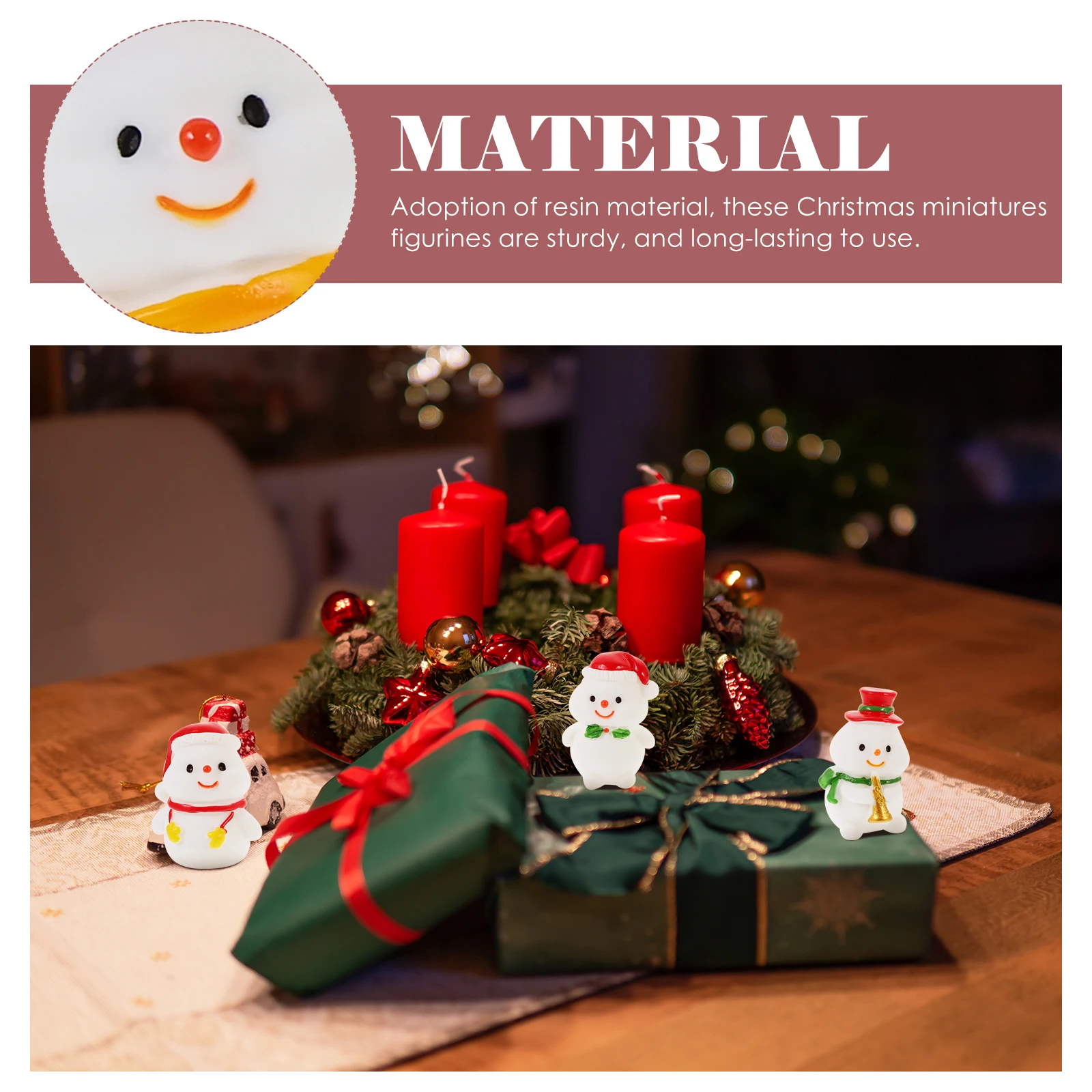 

10 Pcs naments Resin Santa Claus Snowman Figurines Miniatures for Home Miniature Snowman Statue Party Gifts Decorations