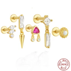 AIDE 925 Sterling Silver Stud Women's Opal Earrings Septum Piercing Shiny Zircon Star Moon Ear Lobe Tragus Helix Studs Jewel 1pc