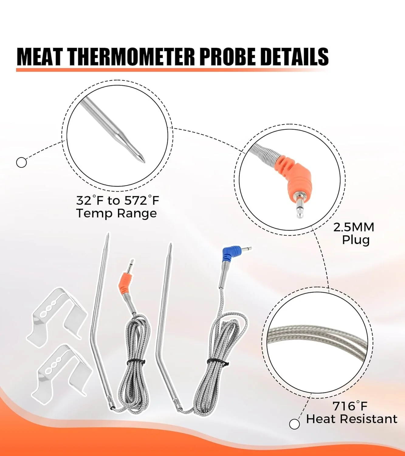 2pcs Thermometer Probes Stainless Steel Meat Temperature Probe for Thermopro TP04 TP06 TP07 TP08 TP09 TP10 TP16 & More view 3