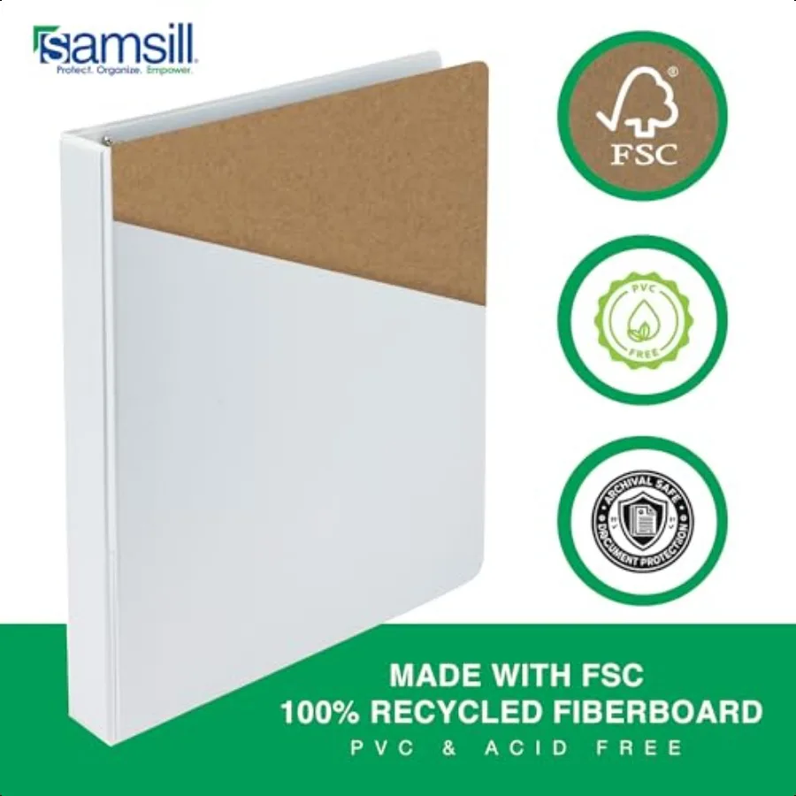 1.5 Inch 3 Ring Binders Made in USA Economy Round Ring Clear View Cover 325 Sheet Capacity for School Home Office White 4 Pack