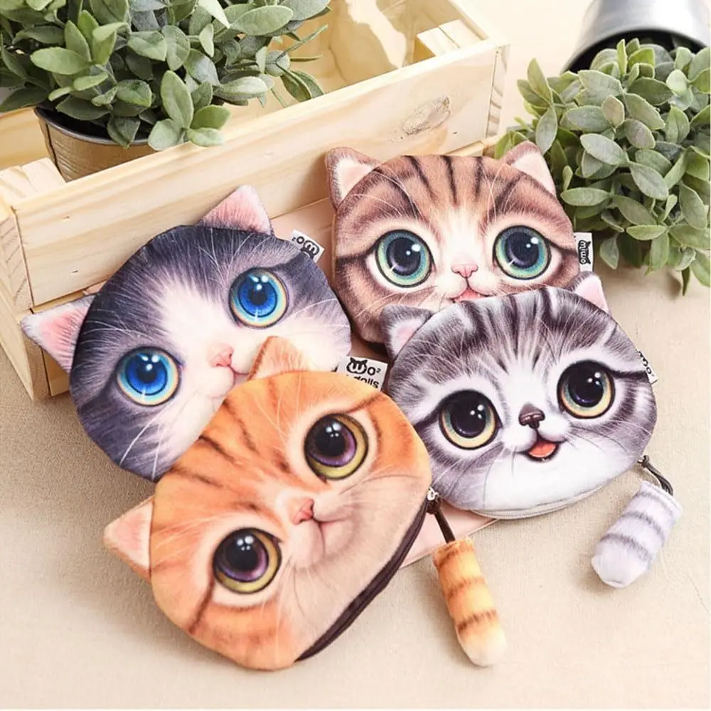 ตุ๊กตาน่ารัก Cat Face เหรียญกระเป๋าสัตว์นุ่มกระเป๋าหางแมวออกแบบเหรียญกระเป๋าผู้หญิง