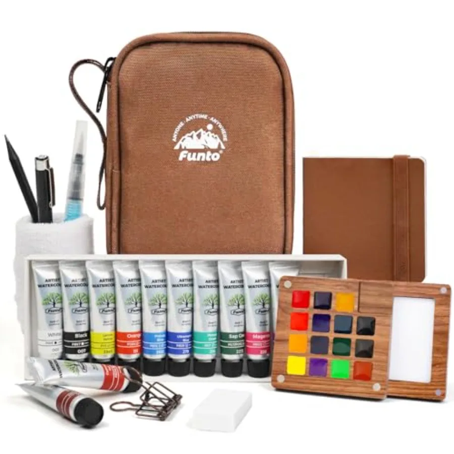 

Mini Watercolor Travel Set, 12-Color Refillable Travel Art Kit, All-in-One Mini Paint Supplies with Bag, Art Craft for All, Por