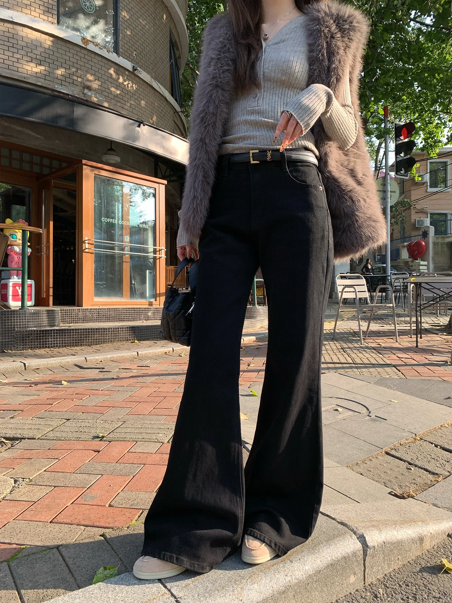 

Джинсы-клеш с высокой талией Stevens для женщин, черные, широкие, свободные, длинные брюки, удобные, дышащие, на все сезоны