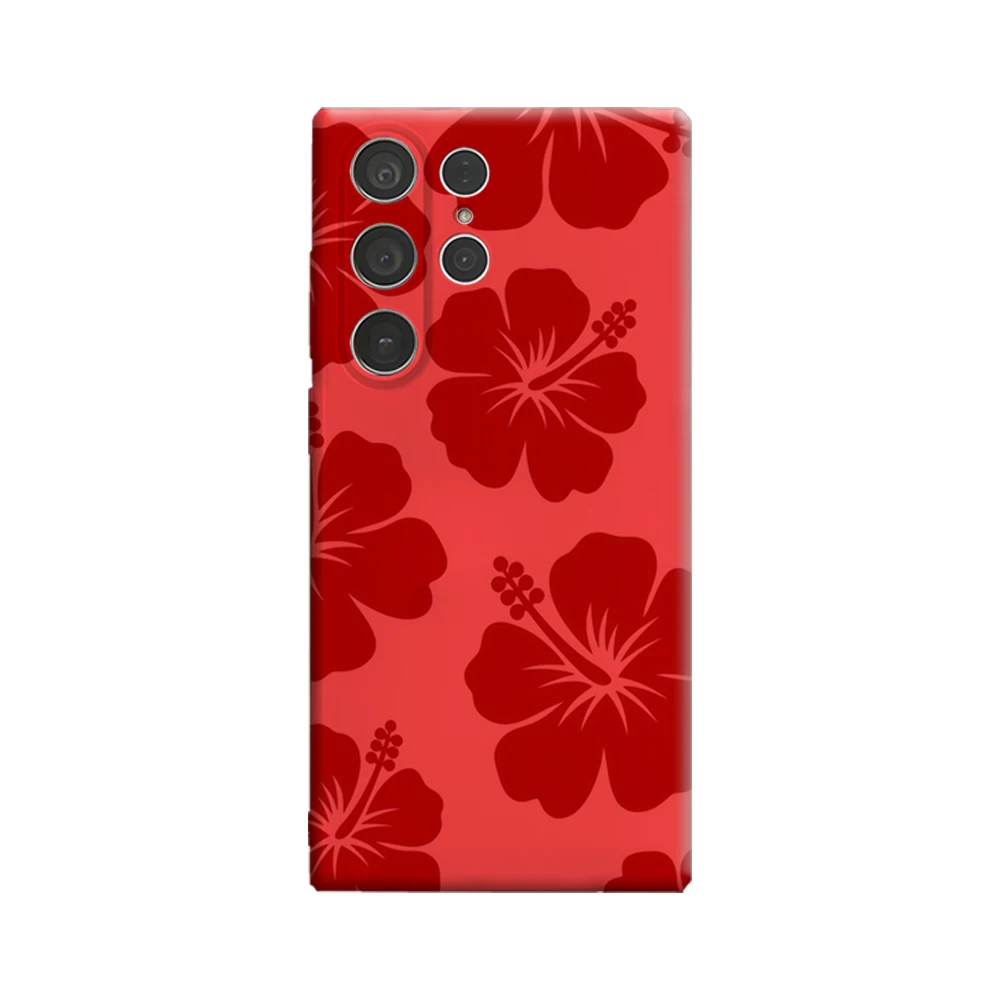 Korallenrote Hibiskus-Cluster-Handyhülle für Samsung Galaxy S25 Ultra S24 S23 Ultra Plus, stoßfeste doppellagige Rückseite