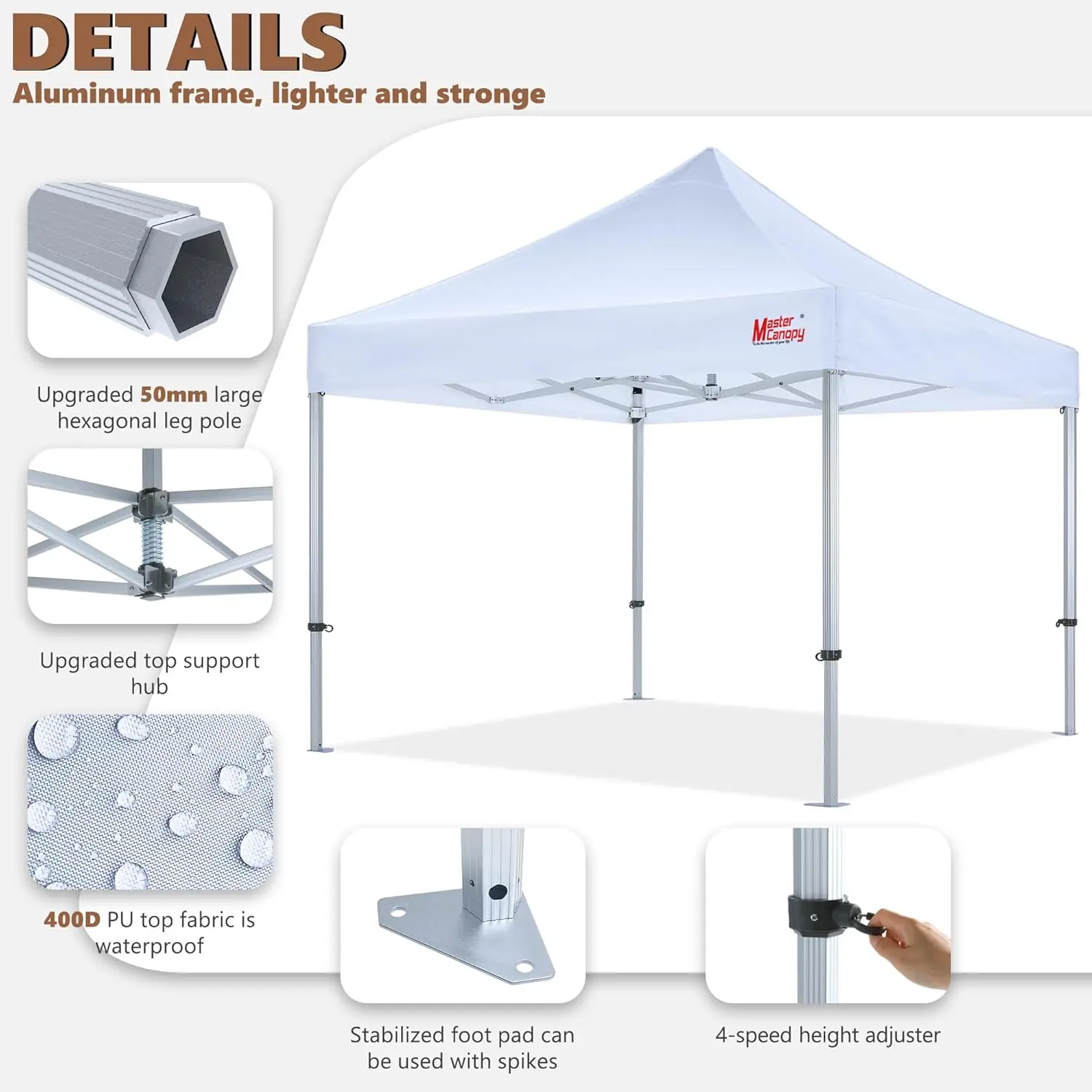 Premium Aluminum  Up Commercial Canopy Aluminum Canopy Tent With Sandbags (10X10, White)