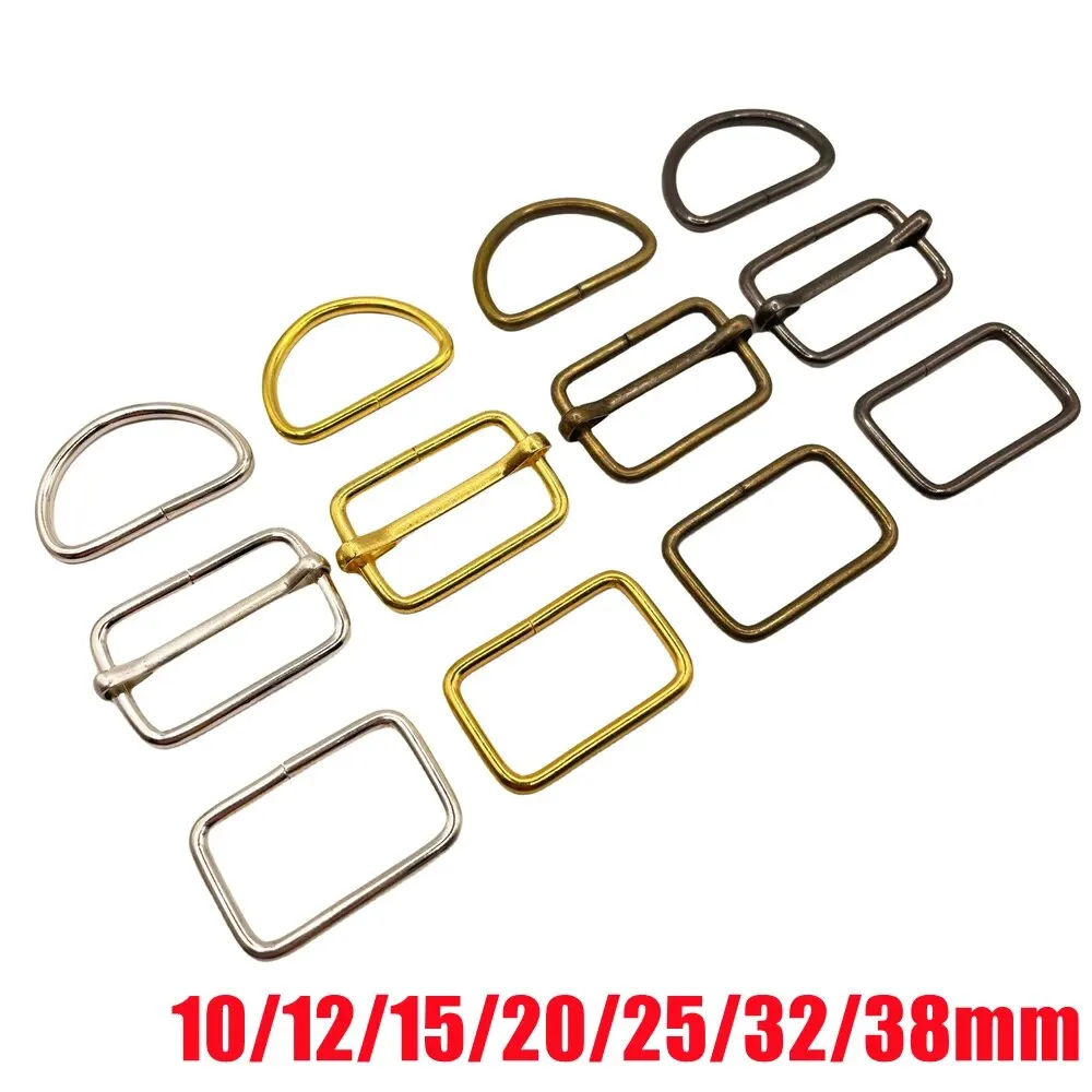 10 Pcs/Pack Wire Formed Metal D-Ring Rectangle Loops Tri-Glide Slider Adjuster Non-Welded Belt Strap Buckle