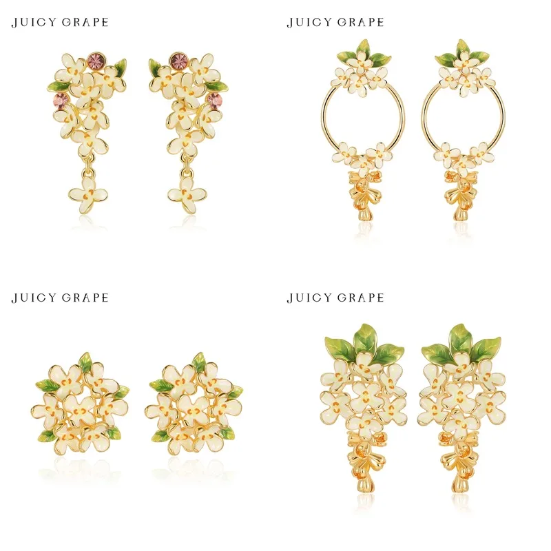 

Women's 925 Sterling Silver Enamel Osmanthus Pendant Stud Earrings with Ear Clips 2026 New Fashion Party Jewelry Collection