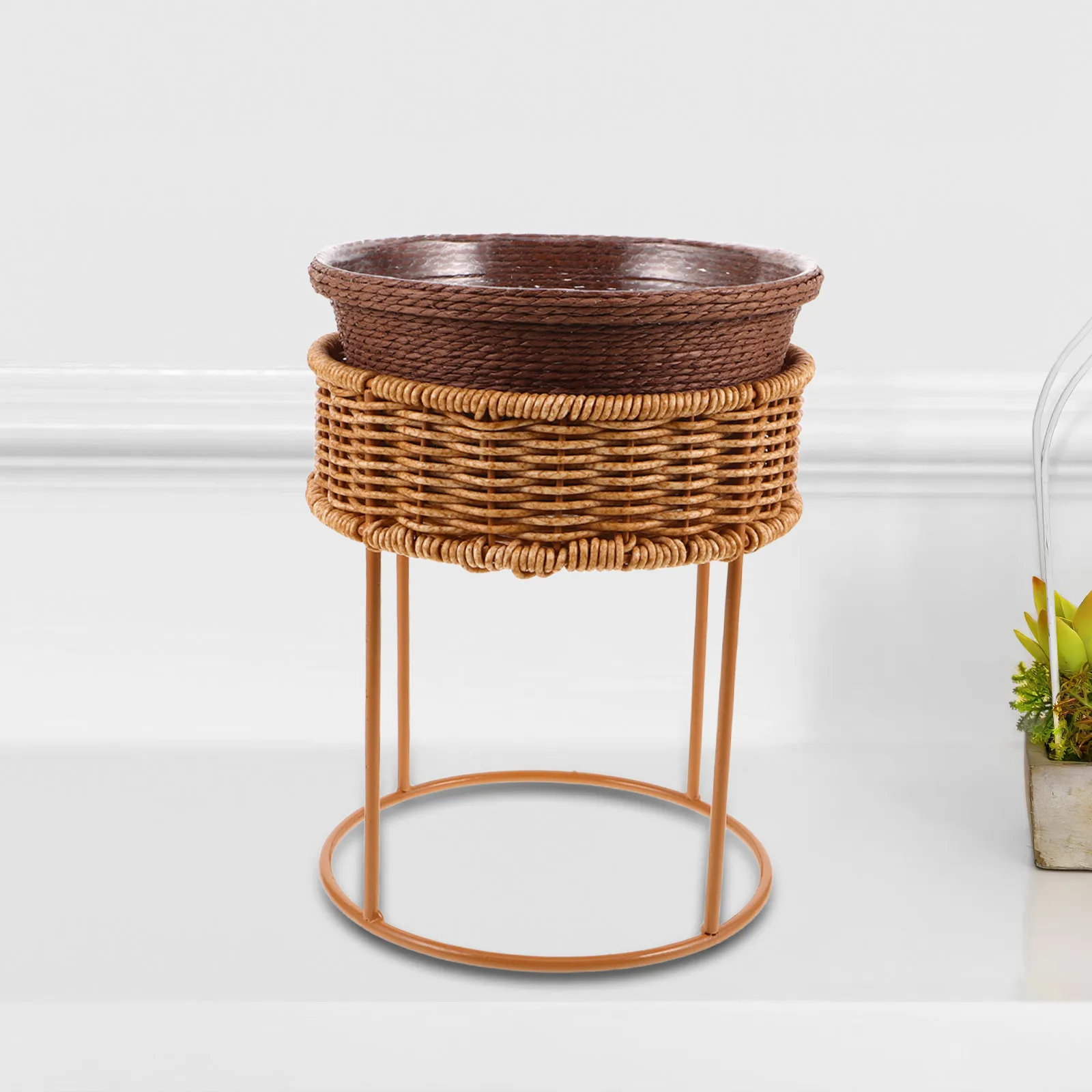 1Set Tabletop Flower Pot Stand Multi Layer Mini Flower Rack Boho Rattan Plant Display Shelf for Desktop Living Room Windowsill
