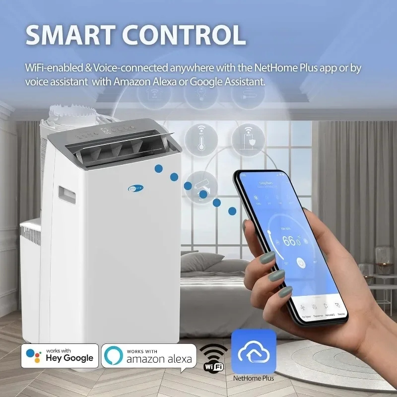 Inversor portátil Ar Condicionado, Mangueira Dupla, Desumidificador, Ventilador, Smart Wi-Fi para Quartos