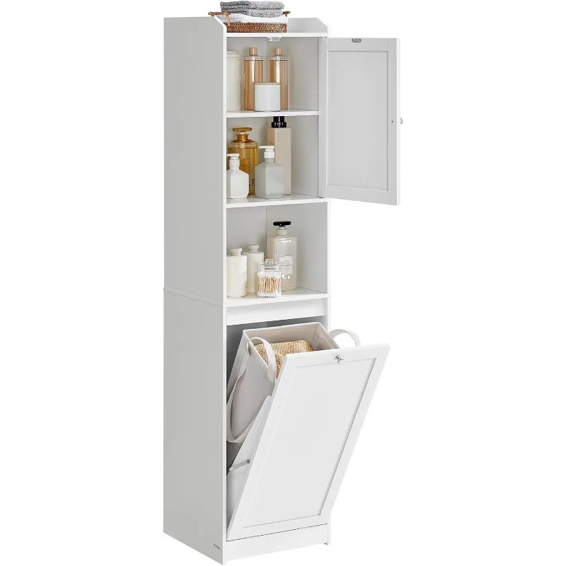 

Tall Bathroom Cabinet with Laundry Basket, Removable Laundry Basket with Handles, Compartment with Door, Linen Tower, 15.8