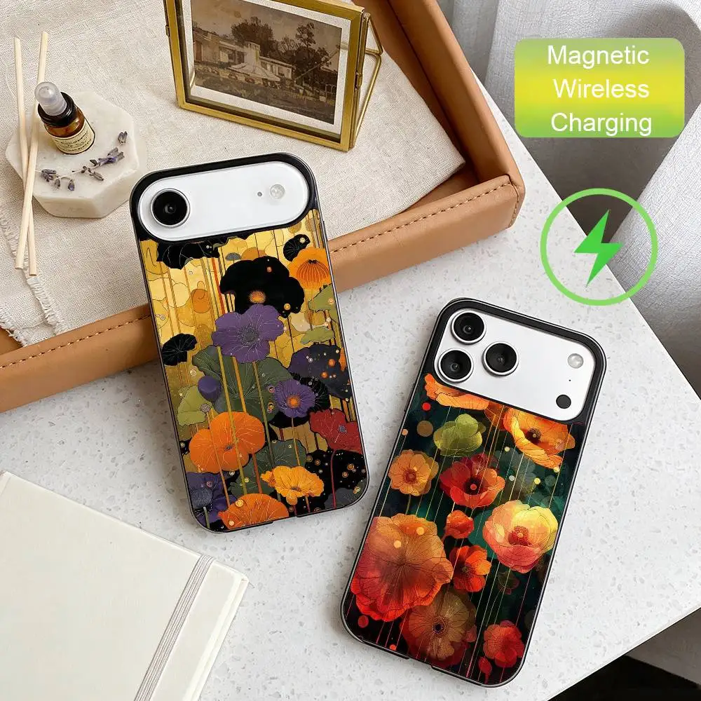 

Vibrant Floral Phone Case For iPhone17,16,15,14,13,12,11 Plus,For Magnetic Wireless Charge Cover