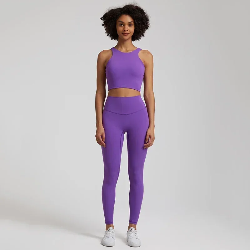 Ensemble de yoga 2 pièces pour femme, vêtements d'entraînement doux, leggings taille haute, soutien-gorge de sport court, olympiques de fitness