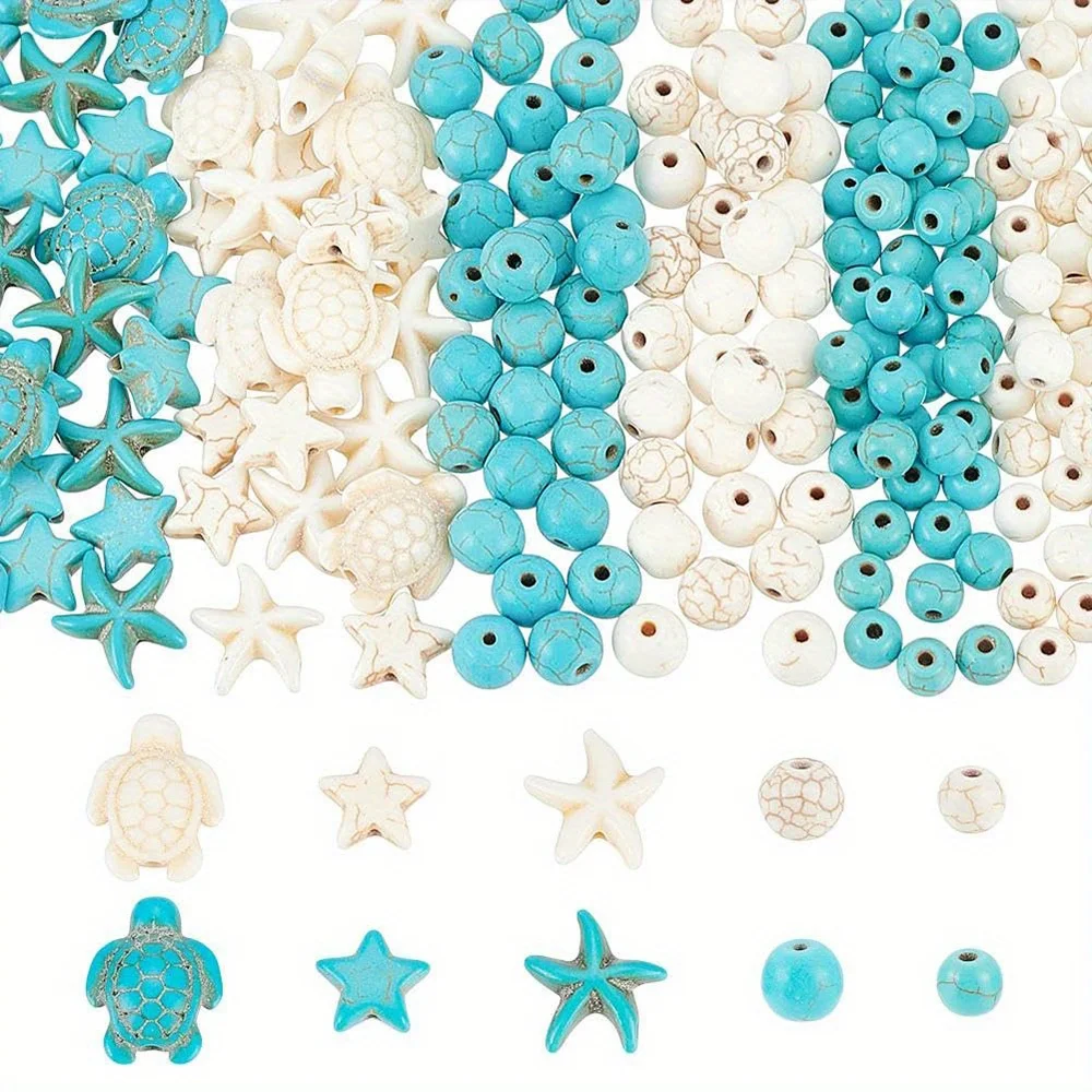 

48/76/96pcs Blue and White Artificial Turquoise Beads, Can Be Used for DIY Bracelets, Necklaces, Decorative Accessories