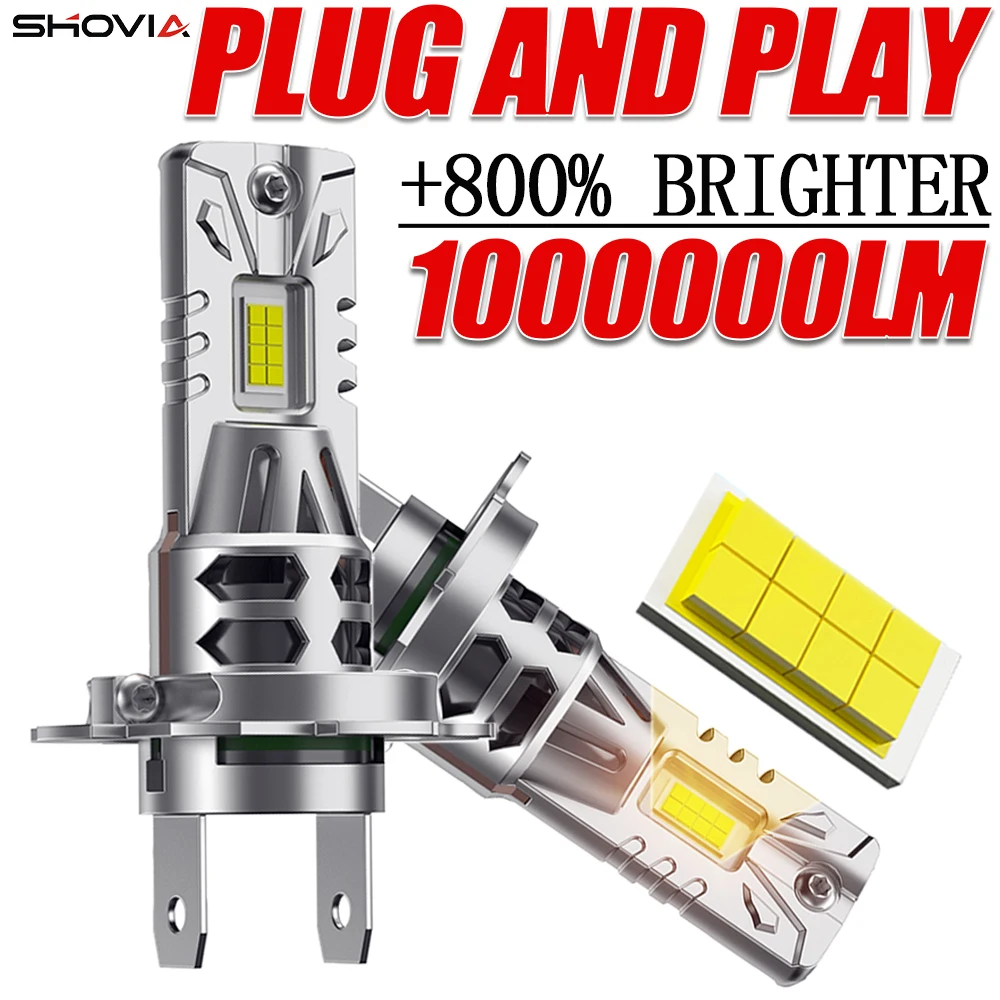 

Светодиодная лампа H7/H4 для автомобильных фар, 1000000 лм, суперяркая, противотуманная фара, CANBUS, размер 1:1, беспроводная, Plug&Play, турбо-фара, 6000K, 12В