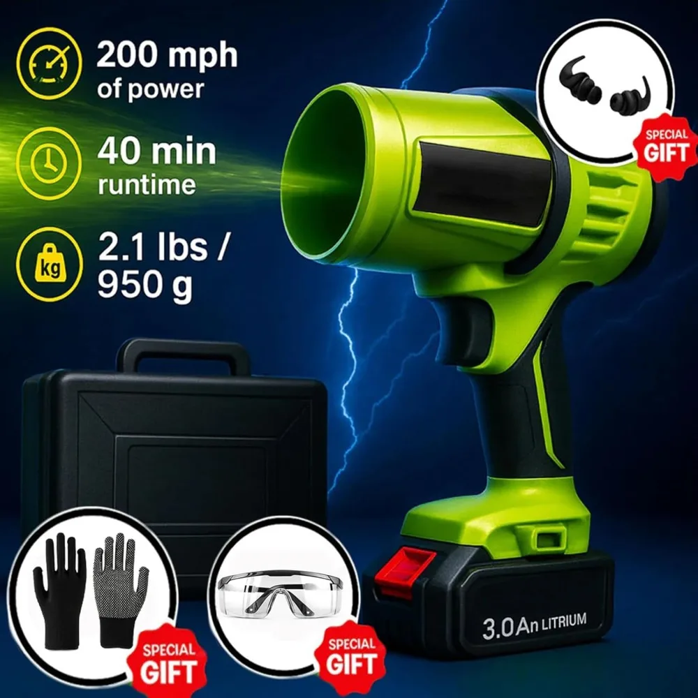 Cordless Leaf Blower with Turbo Jet Technology: Powerful Mini Handheld Air Duster for Yard and Patio Cleaning