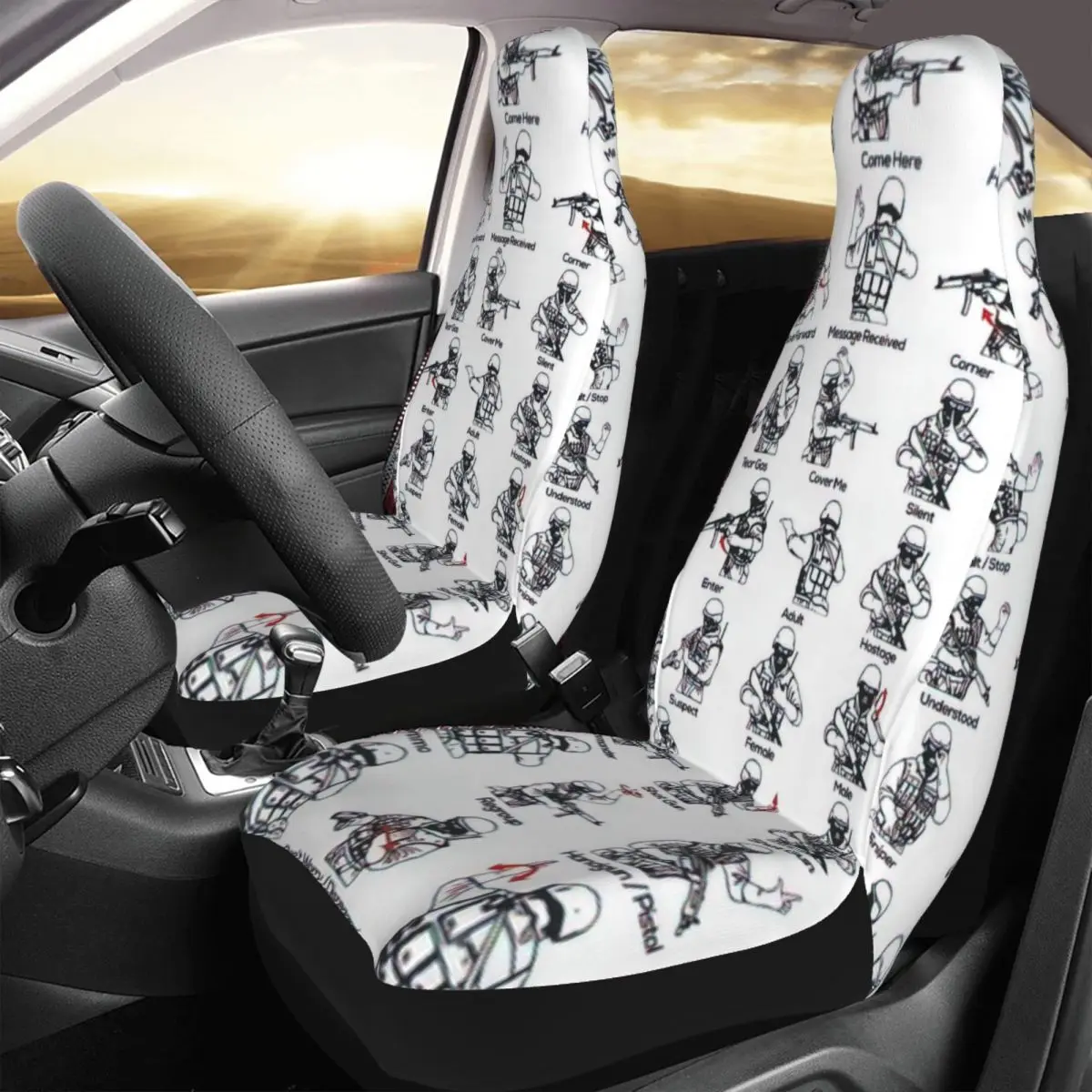 Tactical Hand Signals Car Seat Cover Custom Printing Universal Front Protector Accessories Cushion Set