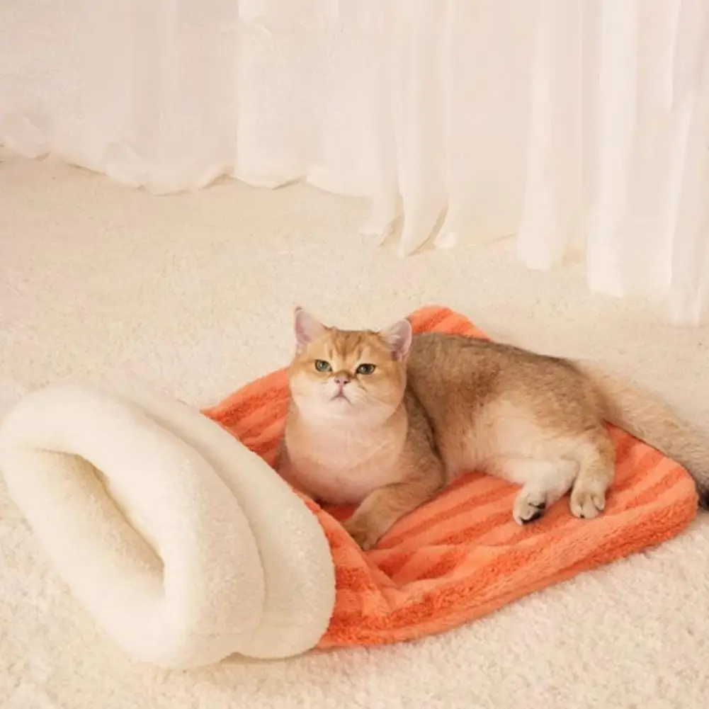 Enclosed Cat Cave Bed with Tunnel Entrance - Self Warming Plush Sleeping Bag for Winter, Security Hideaway for Pets
