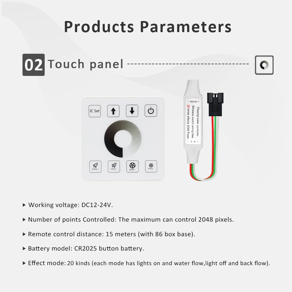 WS2811 LED Strip Light Controller 2048 Pixels 3 Keys Touch Remote Dimmer Control for 24V Chasing Running Water Flowing Tape Lamp