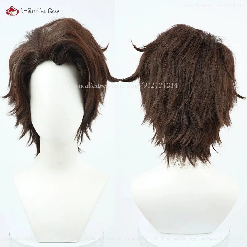 Parrucca cosplay Anime Aizen Sousuke parrucche corte marroni capelli resistenti al calore uomo parrucche per giochi di ruolo per feste di Halloween + cappuccio per parrucca