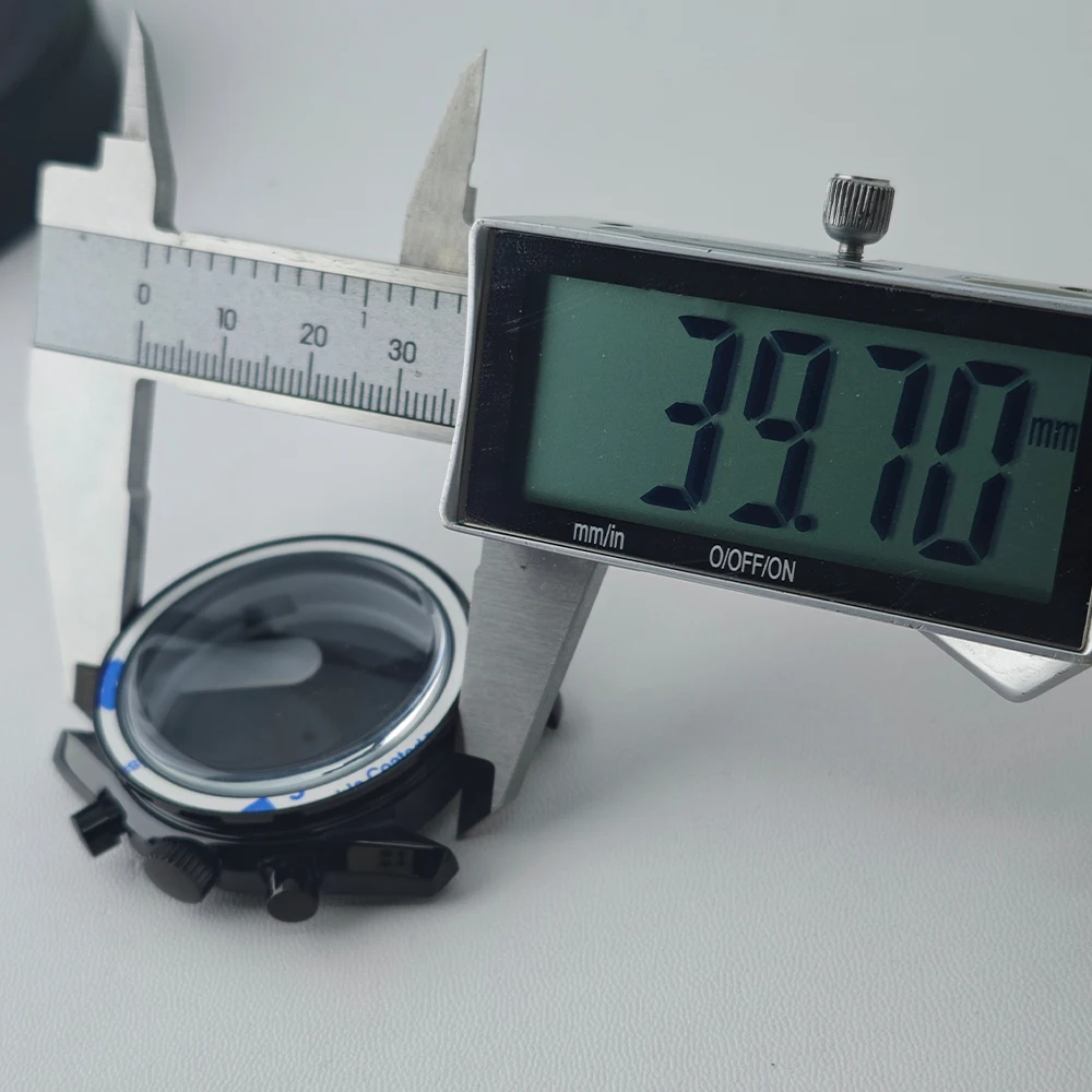 39,7mm Hochwertige Uhrenbox Passend für VK63 Quarz-Uhrwerk Uhrenteile für Herren Schwarzes Edelstahl VK63-Gehäuse 20mm Uhrenarmband – Detail 8