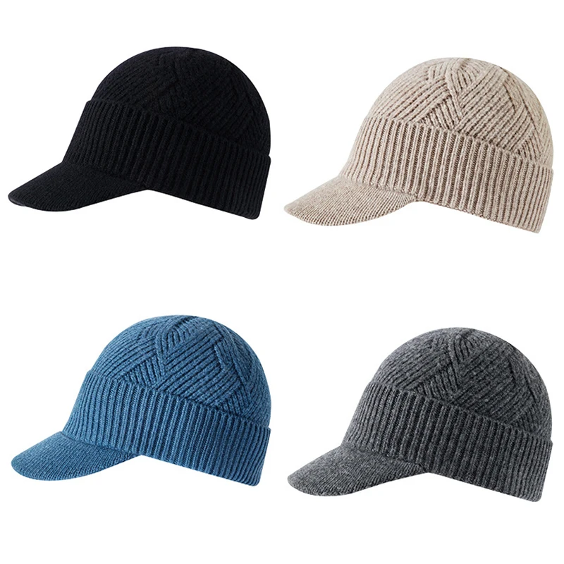 Hat Men Winter Beanie Wool Knit Cap Visor Autumn Warm Soft Skiing Accessory For Cold Weather Sports Outdoor Holiday Luxury