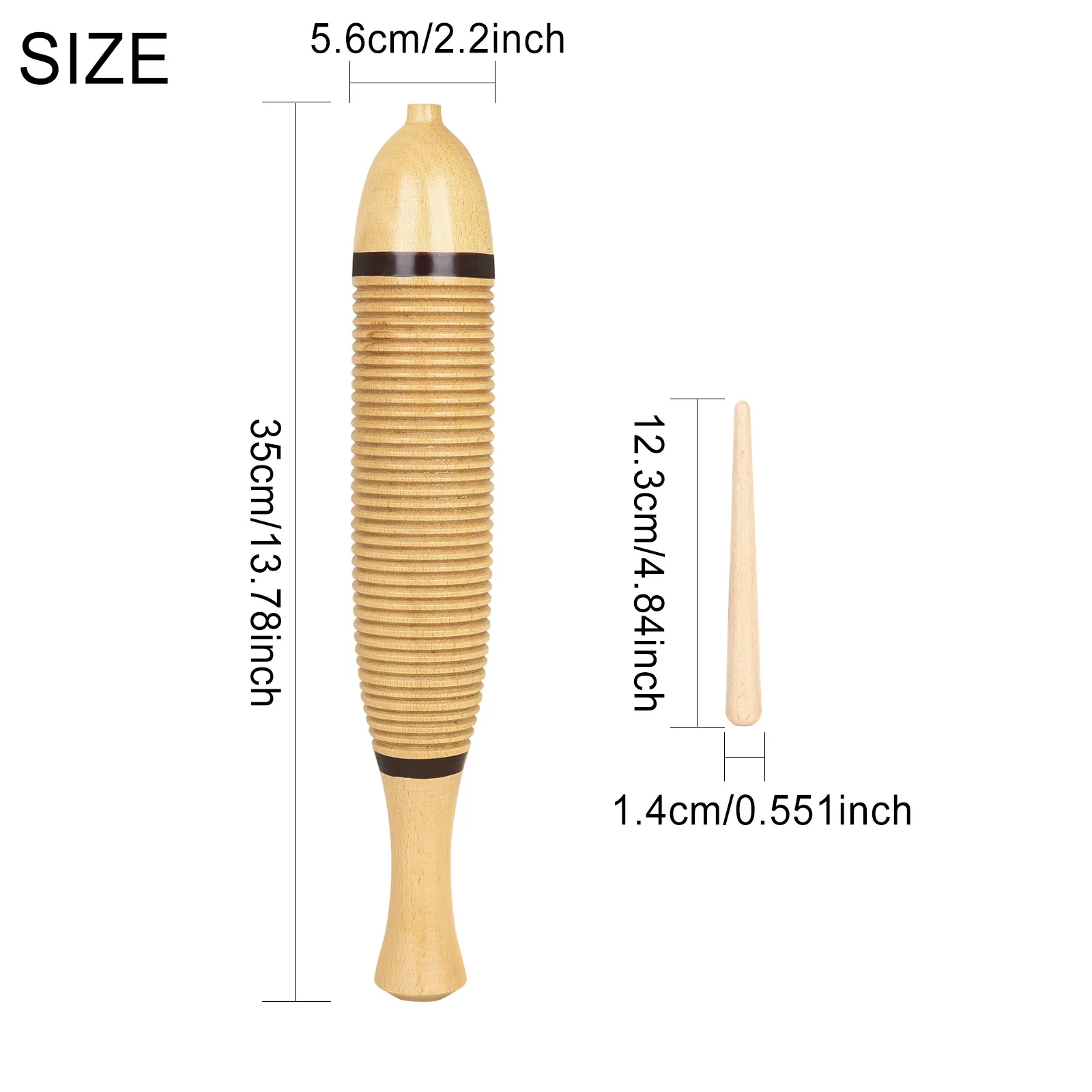 Beech Wood Fish Guiro 35cm Orff Percussion Instrument Wooden Frog Sound Tube with Stick for Kindergarten Teaching Performance