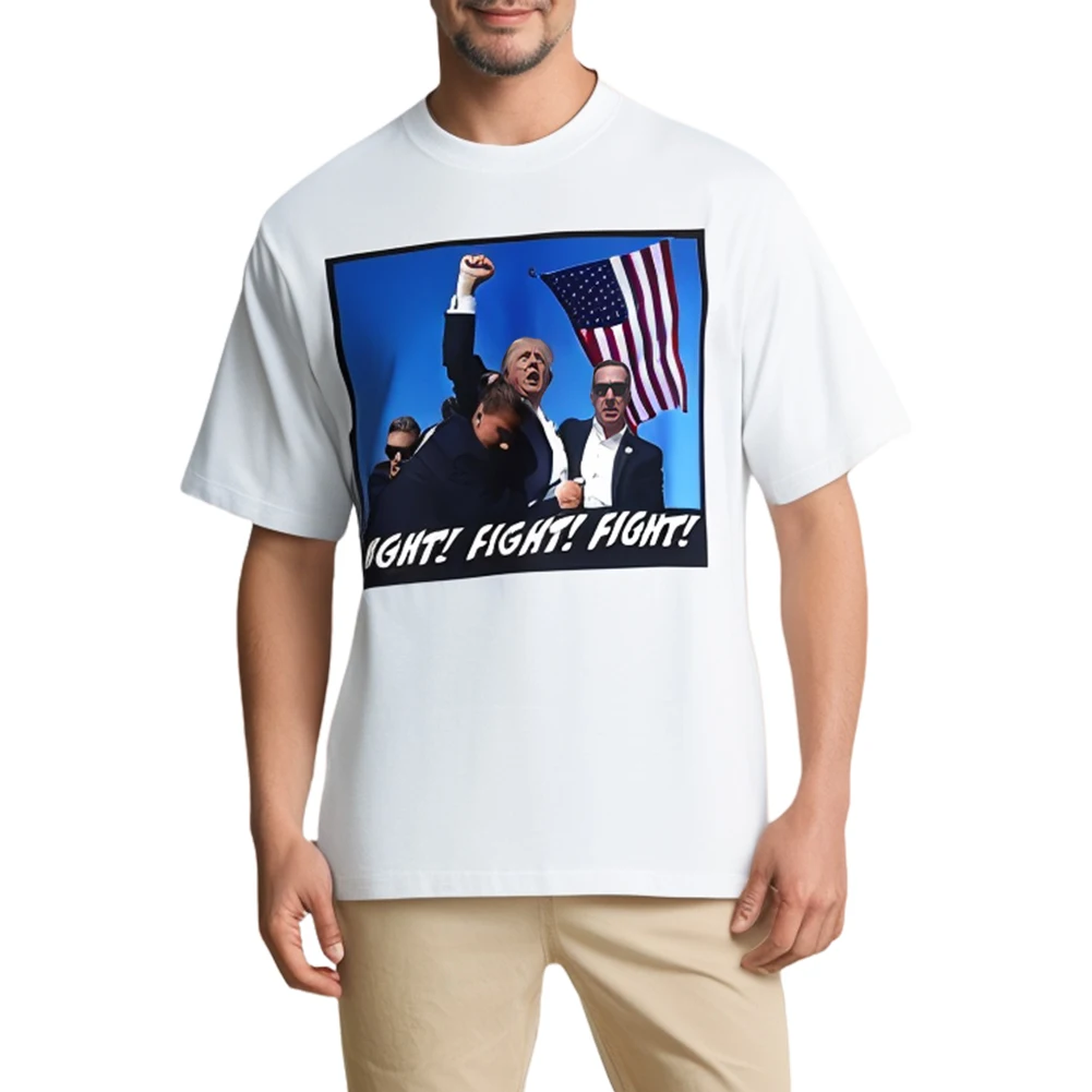 

Men Women Donald Trump Fighting T-Shirt O-Neck Donald Trump Fight 2024 Tee Short Sleeve Trump Fights for America T-Shirt Printed