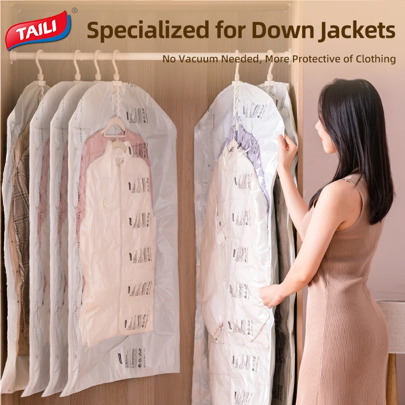 

TAILI Hanging Vacuum Storage Bag 105*70cm 135*70cm Seal Storage Clothing Bags for Suits, Dress Coats or Jackets Closet Organizer