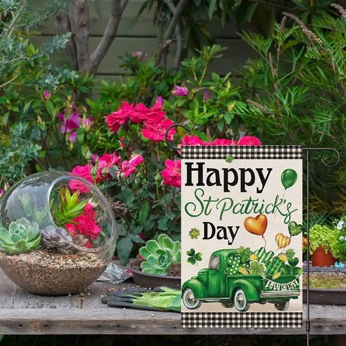 Wodison Shamrock Happy St Patrick's Day Garden Flag 12x18 Inch Double Sided, Bur IIX WZZ yyi