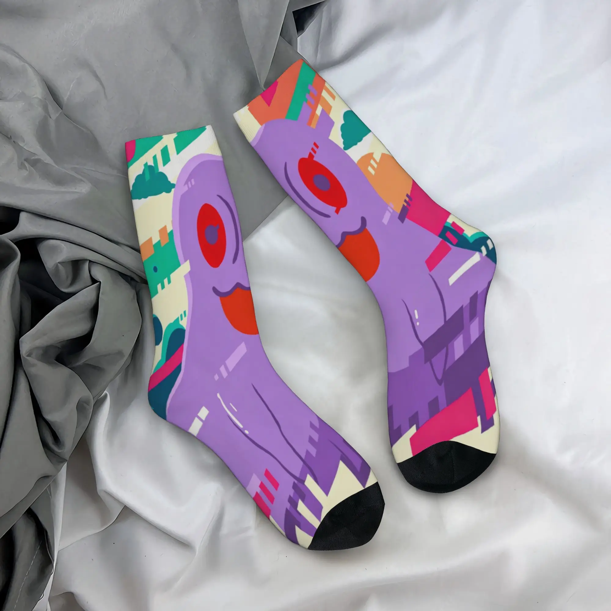 Funny Chibi Monster Raids Again Football Socks Cute Polyester Crew Socks for Women Men Non-slip