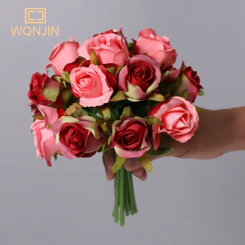 Nuovo 12 teste/lotto simulazione rosa mazzi di Rose artificiali fiori finti di seta decorazione di nozze che tiene fiori decorazioni per la casa