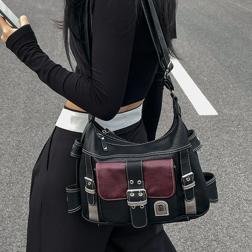 Torba crossbody dla dziewczyn o dużej pojemności, regulowany pasek, miękka torba typu satchel, casualowa, kontrastowe kolory, styl Y2K, idealna do podróży, zakupów i dojazdów do pracy.