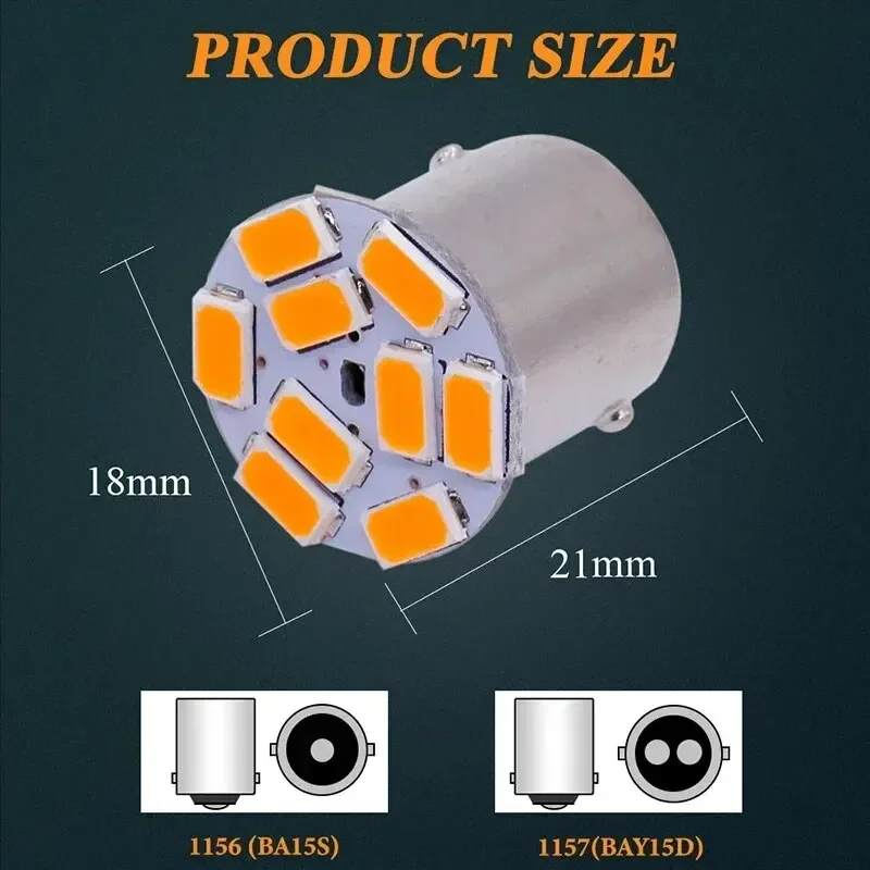 10PCS 12V 1156 P21W BA15S LED 1157 BAY15D LED Bulbs 5630 9Smd For Car Side Indicator Lamp Turn Signal Light Brake Lamp Universal
