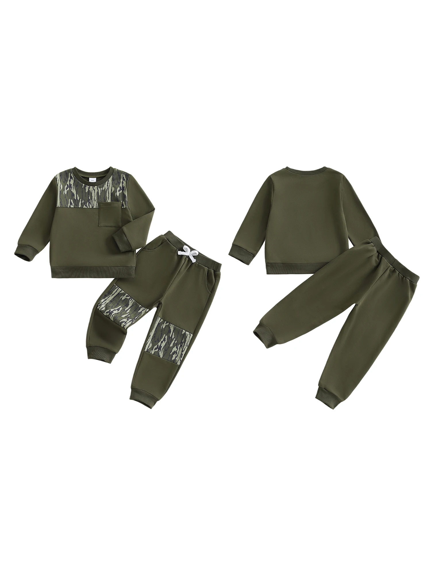Set da 2 pezzi per ragazzi, felpa mimetica con cappuccio e pantaloni da jogging abbinati, accogliente outfit autunnale per bambini attivi