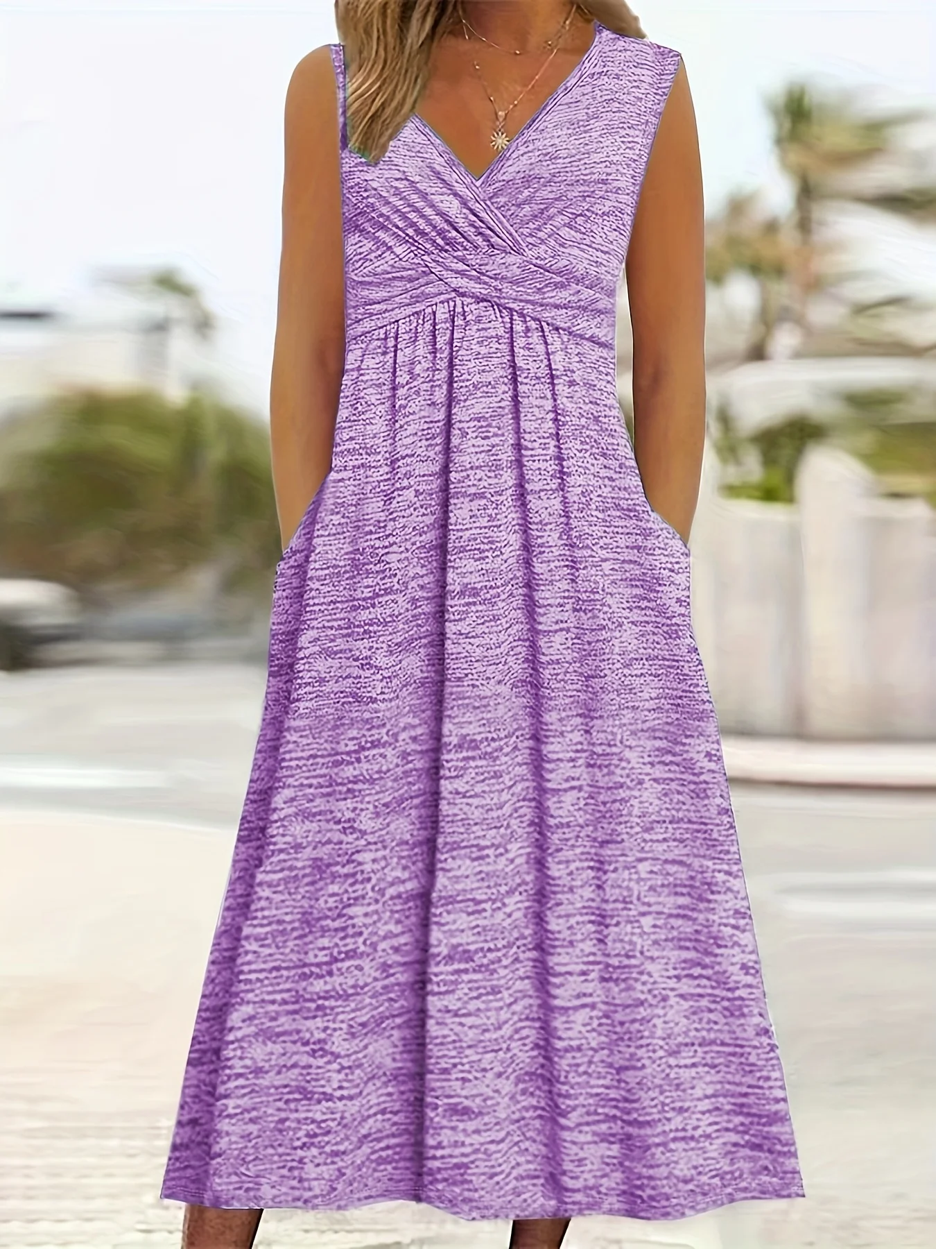 

Plus Size Women's Casual V-Neck Short Sleeve A-Line Dress - Blue and White Abstract Print, Breathable Summer Evening Dress, Mach