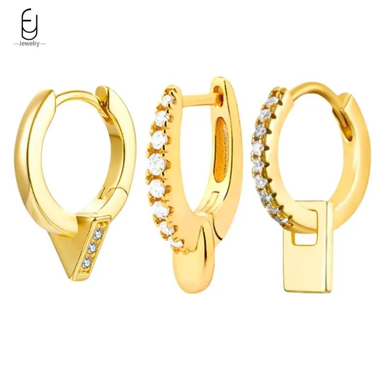 

925 Sterling Silver Needle Minimalist Geometry Pendant Earrings for Women Shiny Crystal Hoop Earrings Party Fashion Jewelry Gift