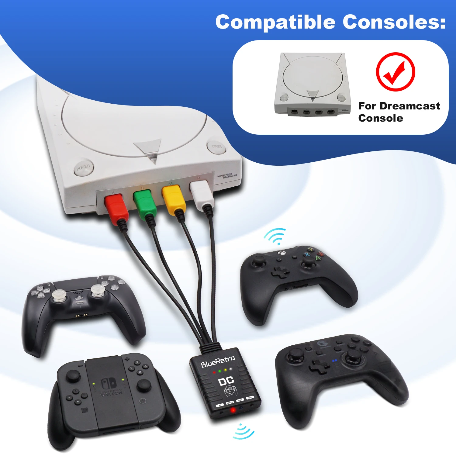 محول وحدة تحكم ألعاب لاسلكية من BlueRetro لمحول SEGA DreamCast DC يدعم PS4 PS5 8bitdo WiiU Switch Pro Joystick