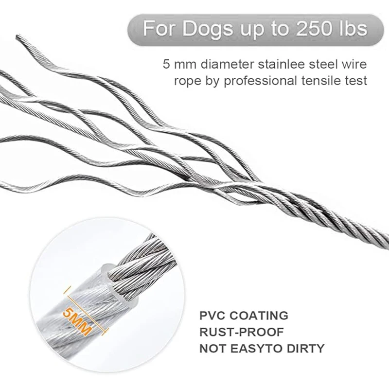 Double-headed Dog Tie Out Cable Leash ,raction rope with metal buckle steel wire anti-rust training collar,Outdoor Dogs Strap