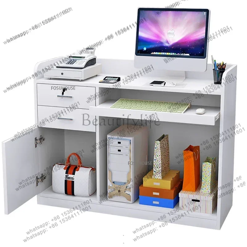 

Nordic Simple Wood Reception Desk Commercial Furniture Bar Table Front Desk Counter Supermarket Restaurant Cashier Desk Table N