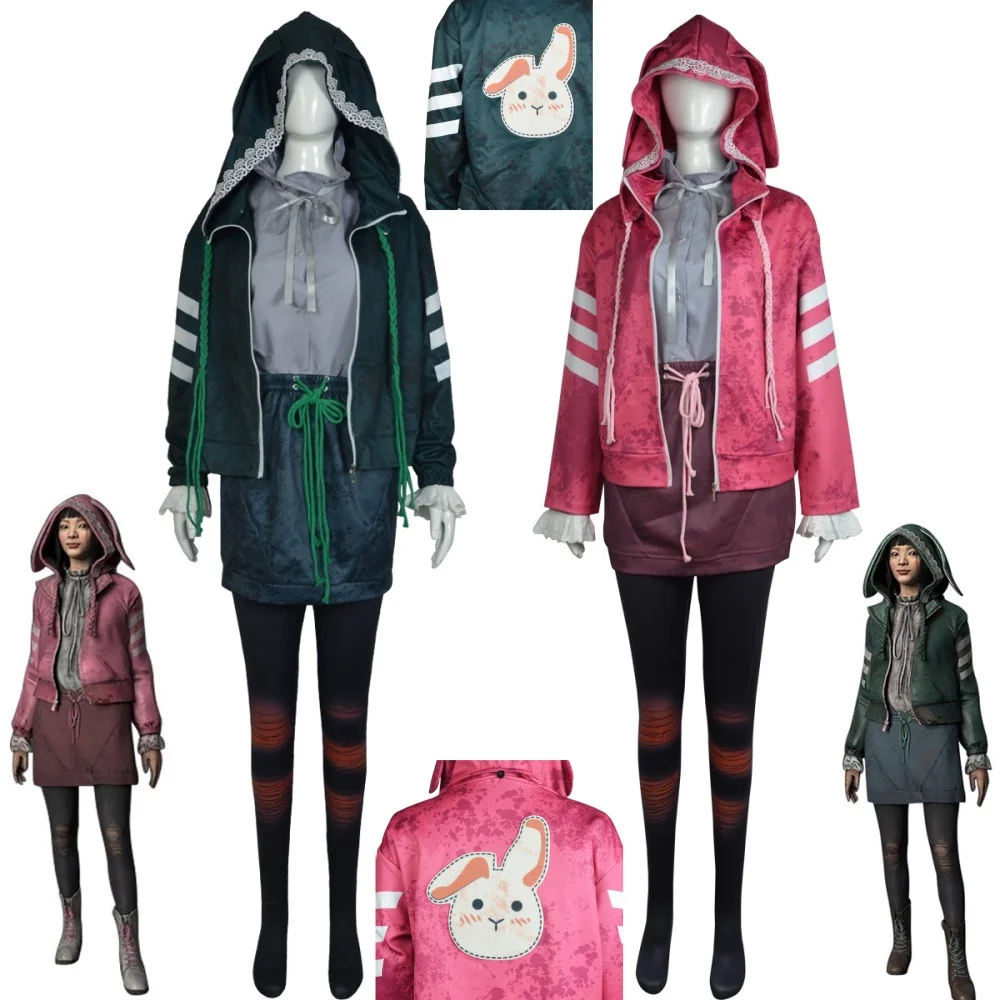 

Feng Min Cosplay Costumes Pink Faux Leather Uniform Game Daybreak Cosplay Women Green Full Set Halloween Party